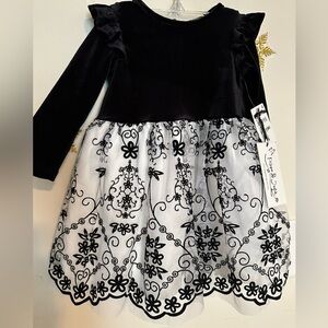 Pippa & Julie Black Velvet and White Floral Kids Costume
